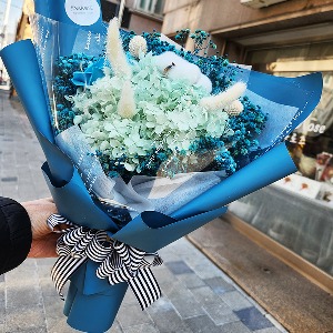 프리저브드 블루수국혼합꽃다발