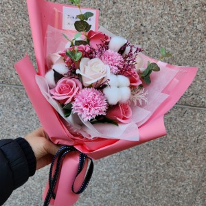 목화꽃 &amp; 핑크장미 비누꽃 비누카네이션 꽃다발